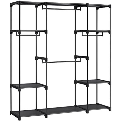 SONGMICS 59.5-Inch Clothes Rack, Clothing Rack for Hanging Clothes, Large Portable Closet, Wardrobe with 4 Hanging Rods, Freestanding Closet Organizer, Black URYG036B02