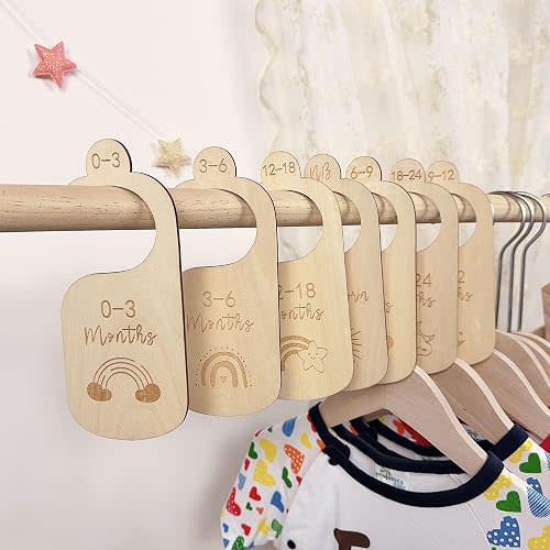 Baby Closet Dividers for Clothes Organizer-Set of 7 Double-Sided Baby Size Closet Dividers From Newborn to 24 Months Wooden Neutral Boho Nursery Decor Ideal Baby Clothes Organizer