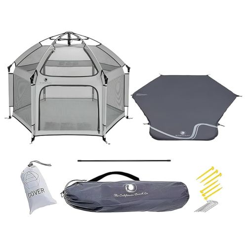POP 'N GO Premium Outdoor Baby Playpen with Self-Inflating Playmat (Light Grey)