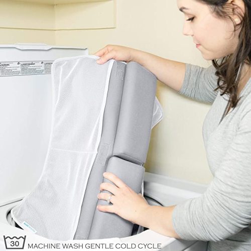Bath Kneeler and Elbow Rest Pad, 1.75 inch Extra Thick Baby Bath Kneeling Pad and Elbow Pad for Bathtub. Bath Tub Elbow Pad with Infant Toy and Baby Accessories Organizer, Grey - Gray - Large (Pack of 1)