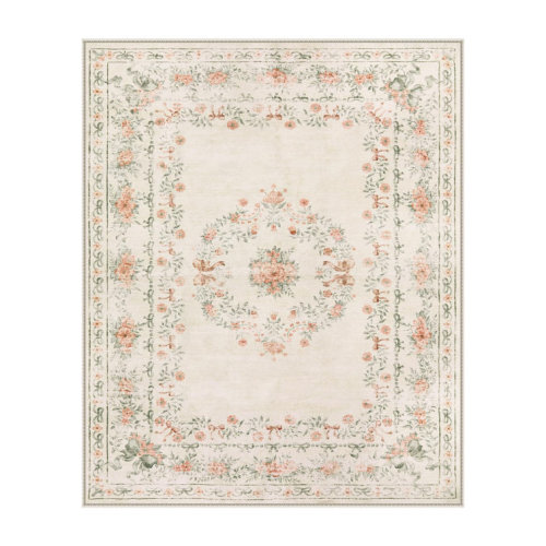 Floral Bow Washable Area Rug for Nursery Ultra-Thin Non Slip Soft Boho Carpet for Kids Room