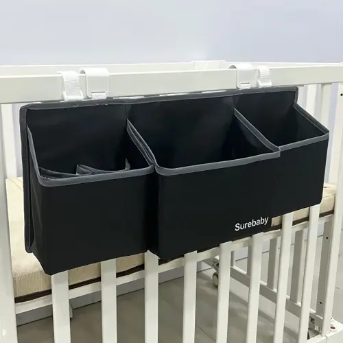 Hanging Baby Diaper Caddy, 3-in-1, Wall-Black