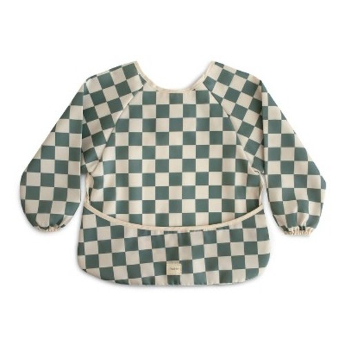 Mushie Long Sleeve Bib Smock with Pocket - Olive Check