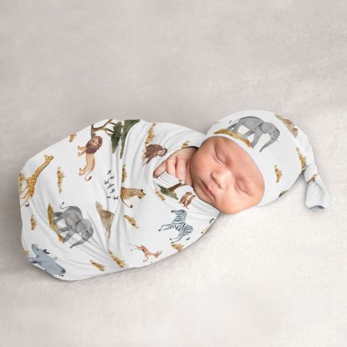 Sweet Jojo Designs Gender Neutral Unisex Baby Cocoon and Beanie Hat Swaddle Wrap Jungle Multicolor 2pc