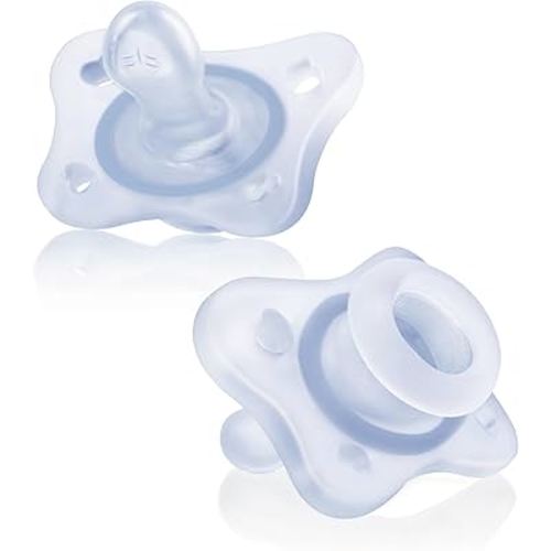 Chicco PhysioForma® 100% Soft Silicone Mini One Piece Pacifier for Babies Aged 0-2 Months | BPA & Latex Free | Reusable Sterilizing Case | Blue, 2pk