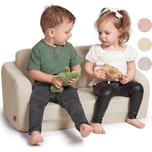 Sturdy Kids Couch and Chair for Fun Play Time or Comfy Lounging - The Perfect 2 in 1 Toddler Sofa Easily Unfolds Into a Super Soft Lounger - Modern Fold Out Chair for Babies Fits Nicely with Any Decor