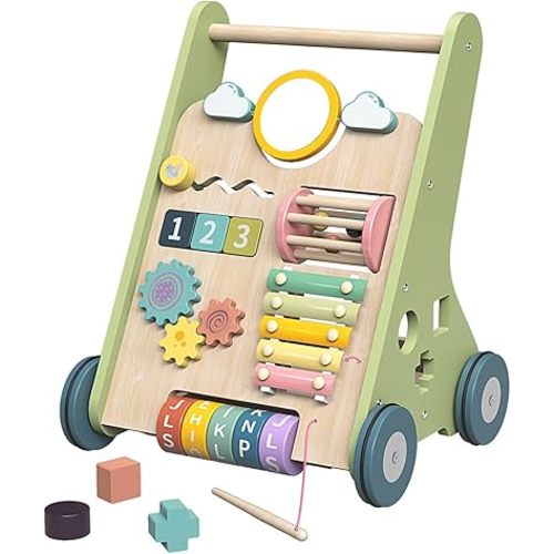 Baby Push Walker, Wooden Baby Walker with Wheels, Montessori Push Walker for Babies 6-12 Months, Push Walking Toys for Boys&Girls 1 Year Old, Gifts for Toddler