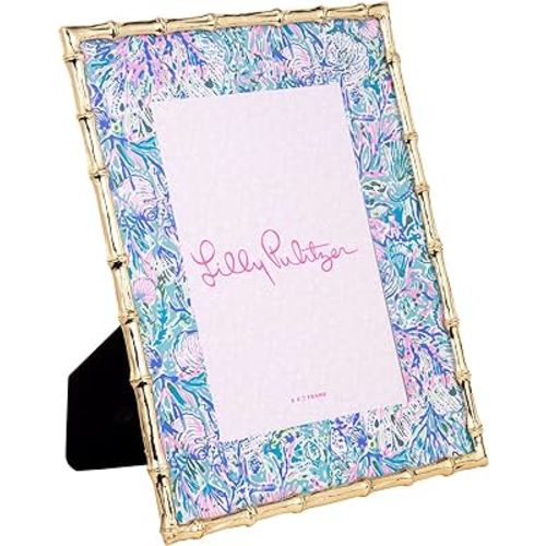 Lilly Pulitzer 5x7 Picture Frame, Decorative Photo Frame for Tabletop, Bamboo Metal Frame with Glass Front, Soleil It On Me