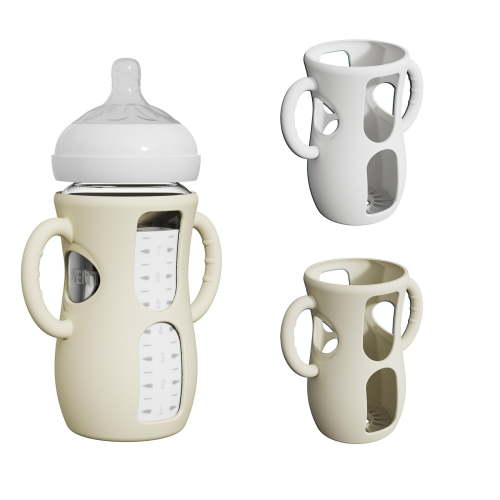 2 Pack Silicone Sleeves for Natural Glass Baby Bottles, Anti Breakage Baby Bottle Holder with Easy-Grip Handle, Compatible Natural Baby Bottle 8 oz