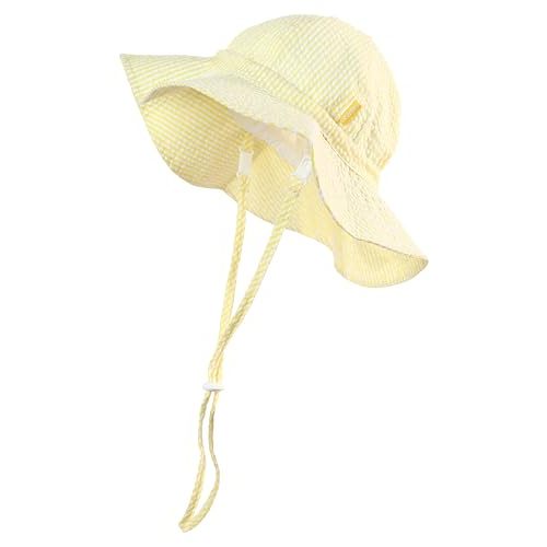 DASMINI Baby & Toddler Wide Brim Sun Hats UPF 50+ Sun Protection Bucket Cap Cute Adjustable Hat in Seersucker