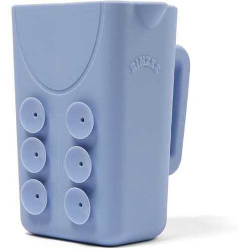 Baby Bath Cup with Suctions - BPA Free, 100% Food Grade Silicone Rinse Cup, Clutter-Free Tub Area, Kids Learning Tool, Sticks to Tiles, Drains Water Upside Down
