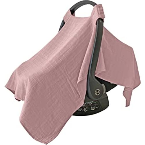 MOZAH 100% Organic Muslin Baby Car Seat Cover Muslin Carseat Canopy Baby Car Seat Covers for Girls (Pale Mauve)