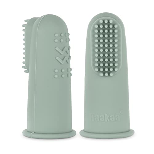 haakaa Baby Toothbrush, Soft Food Grade Silicone Baby Teether Finger Tooth Brush for Toddler, Baby First Toothbrush Infant Teething Toys Training Toothbrush, 0 Months+,2 Pack, Pea Green