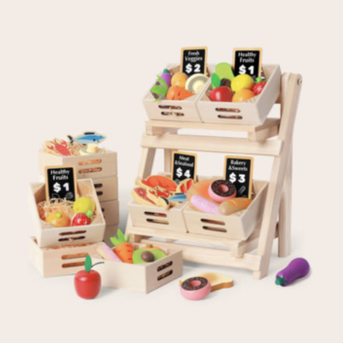 Tiny Land® Play Kitchen Accessories – Wooden Play Food for Play Kitchen: Pretend Cooking Set for Kids
