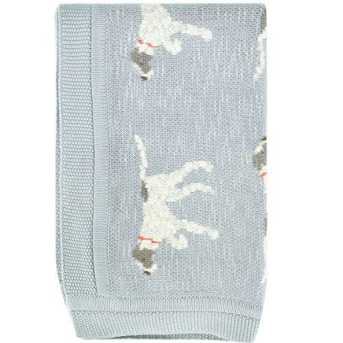 Storied Home Soft Cotton Knit Baby Blanket with Decorative Dog Design, Blue