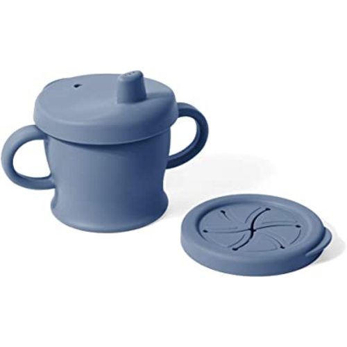 haakaa Silicone Sip-N-Snack Cup, Toddlers Sippy Cup & Snack Container 2-in-1, BPA Free Food Grade Silicone Cup for Baby 6 Month+, 9 Ounce (Blue)