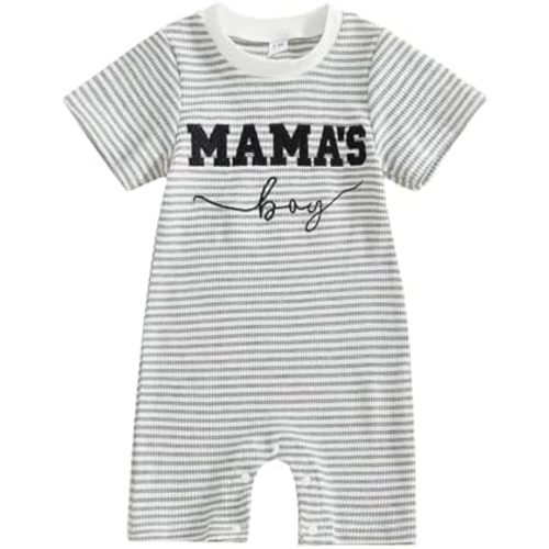 Newborn Baby Boy Summer Clothes Mamas Boy Embroidery Jumpsuit Waffle Round Neck Romper Onesie 3 6 12 18 Months