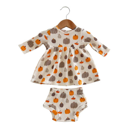 Organic Waffle Simple Dress & Bloomer, Harvest Pumpkin