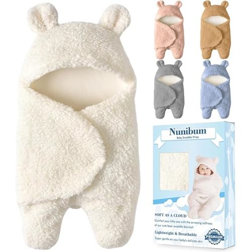 Baby Swaddle Blanket Boys Girls Cute Bear Plush Essential Receiving Blanket Ultra-Soft Newborn Registry Sleeping Wraps for Infant 0-6 Months - White