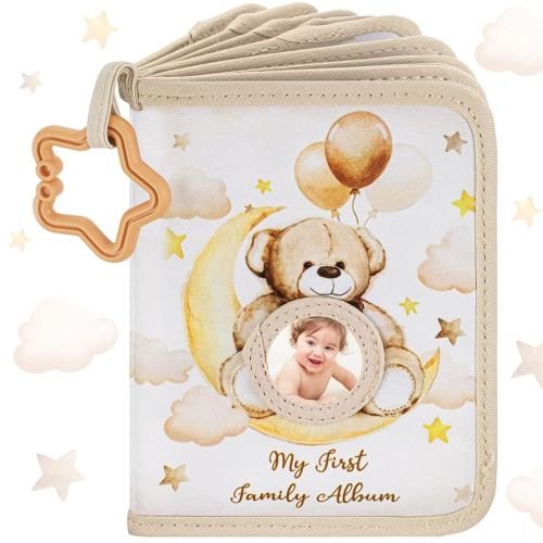 My First Photo Album for Baby Soft Toddlers Family Photo Book with Safe Mirror Holds 17 4 x 6 Photos Family Album Picture Book Gift for Newborn Toddler Kids Baby Shower(Bear)