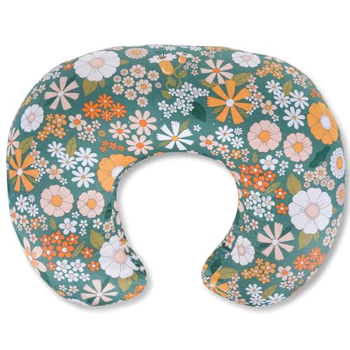 Ergonomic Nursing Pillow for Breastfeeding & Bottle Feeding, Breastfeeding Pillow to Reduce Back Neck Strain, Suitable for Breastfeeding Mom & Baby, Washable Cotton Cover(Flower Green)