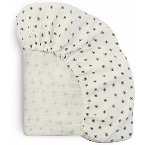 mushie Extra Soft Muslin Fitted Mini Crib Sheet | 24"x 38" (Black Daisy)
