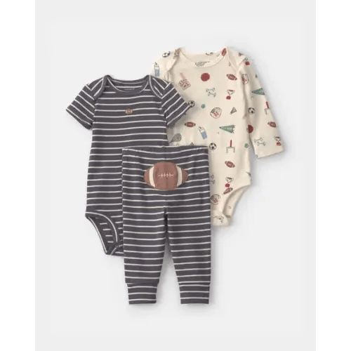 Baby Boy 3-Piece Football Bodysuit & Pant Set - Grey/Ivory | Carter's