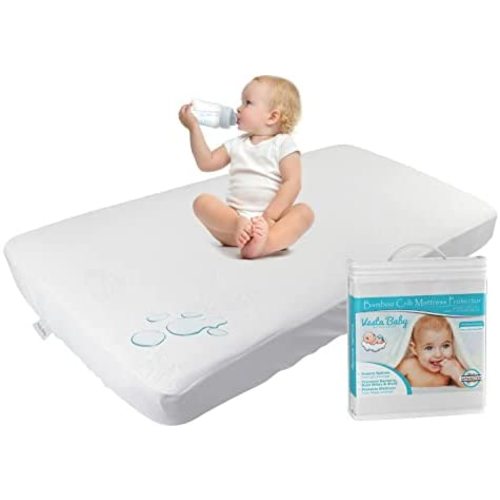 Vesta Baby Crib Mattress Pad Cover Protector Noiseless Waterproof Natural Bamboo Soft Jacquard Fitted Sheet for Infant and Toddler Standard Size Cribs