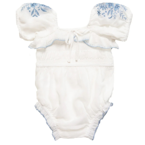 Baby Mae Romper in White with Blue Floral – Ivy City Co