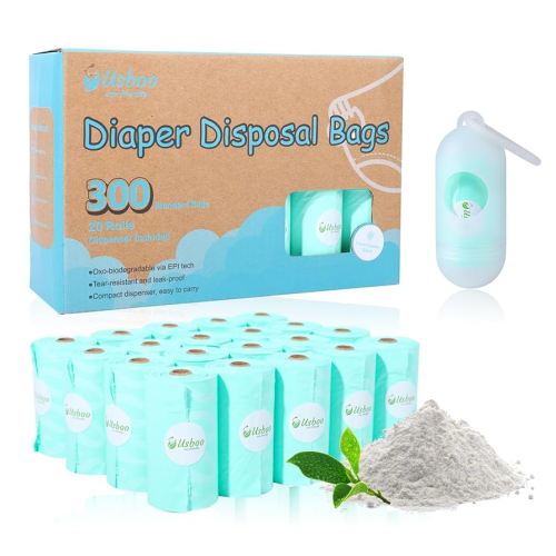 Diaper Bags Disposable for Baby - 20 Refill Rolls (300 Pack) Diaper Trash Bags with Dispenser, Diaper Bag Accessory, Fresh Powder Scent