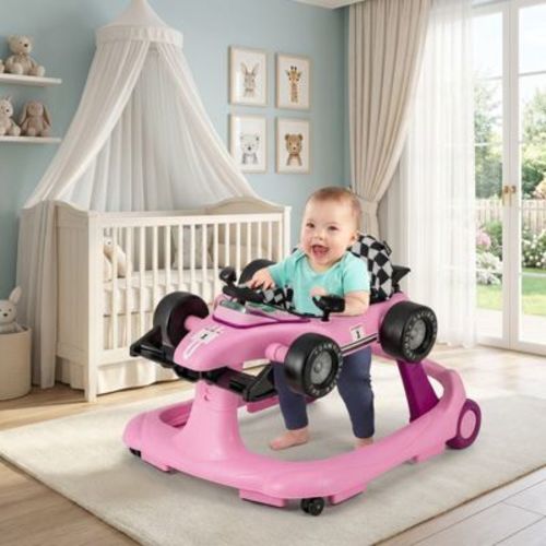 4-in-1 Foldable Baby Push Walker with Music Tray and Height Adjustable Seat