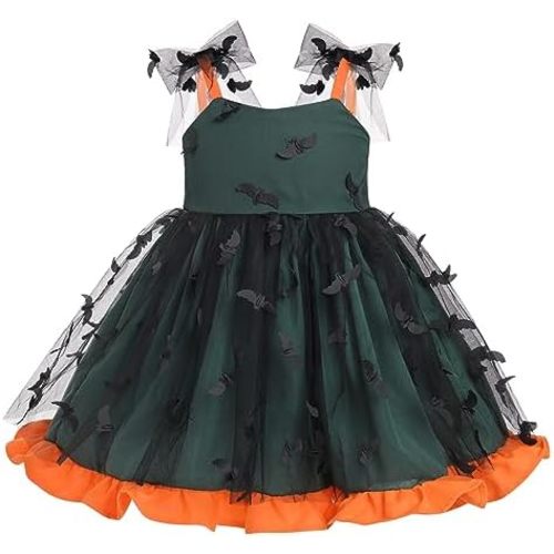 IDOPIP Baby Girls Halloween Tutu Dress Shiny Spider Bat Princess Birthday Party Dresses Ruffle Tulle Bowknot Dress up Costume