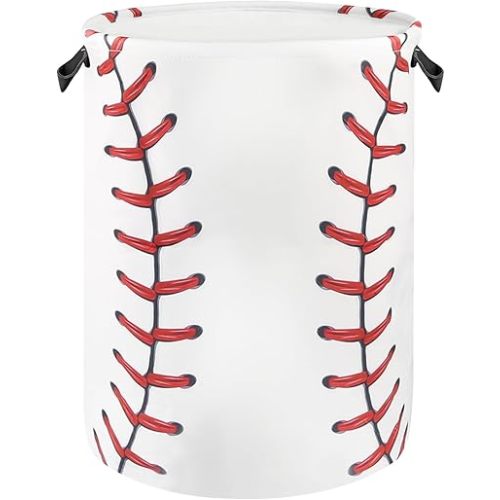Baseball Laundry Basket for Boys Room Decor, Kids Nursery Hamper Gift for Bathroom Bedroom Sports Room Accessories, Teens Stuff Storage Bin, 19.67"x15.74"