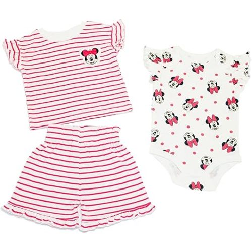 Magic Threadz Disney Baby Girls 3-Piece Short Set Aristocats Marie Minnie Pooh Stitch Bambi Outfit (0/3M–24M)