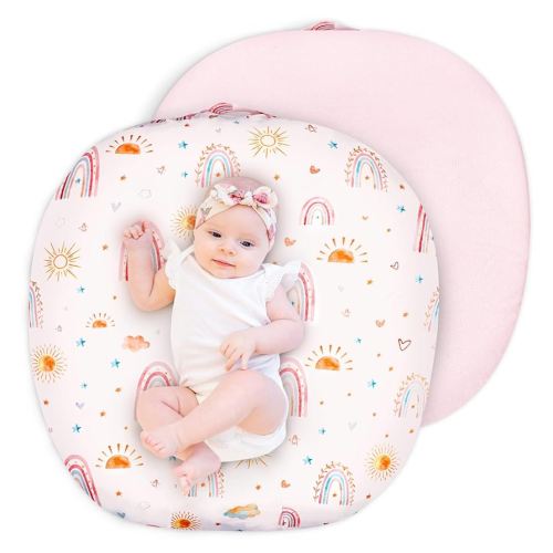 Newborn Lounger Cover for Girls Boys, Removable Soft Baby Lounger Cover, Reversible Infant Lounger Cover Minky, Pink Rainbow & Sun