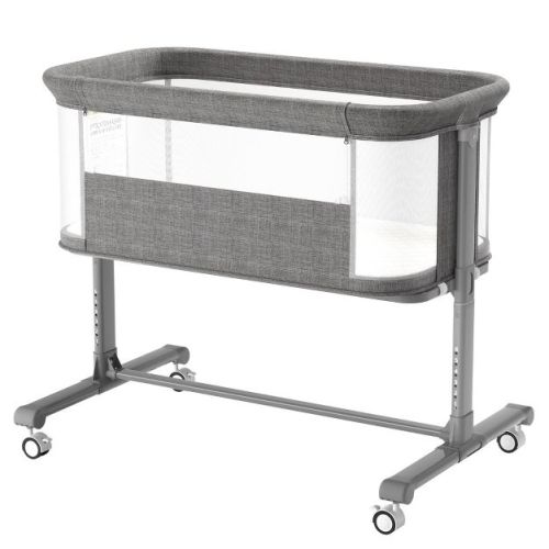 Kinder King Portable Baby Bassinet with Wheels, All-Mesh Bedside Sleeper, Newborn Crib with Removable Soft Mattress, Gray