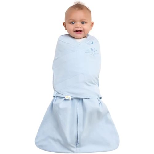 HALO 100% Cotton Sleepsack Swaddle, 3-Way Adjustable Wearable Blanket, TOG 1.5, Baby Blue, Newborn, 0-3 Months