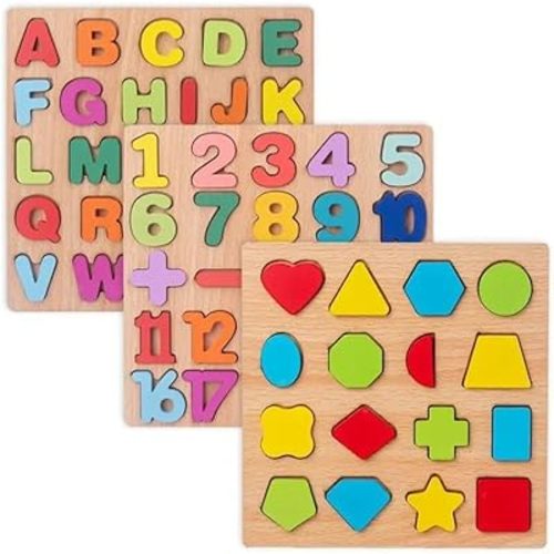 Wooden Board with Colorful Alphabet Number Kids Hand-Eye Coordination 3D Montessori Alphabet Puzzle Toy for Child, Montessori