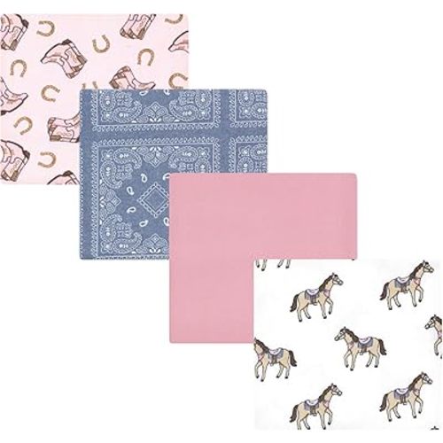 Hudson Baby Unisex Baby Cotton Rich Flannel Receiving Blankets 4-Pack, Cowgirl, One Size