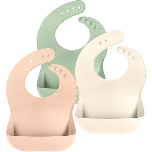 Cuddle Campus Set of 3 Silicone Bibs for Babies & Toddlers,Soft Adjustable Bibs with Pocket Food Catcher for Baby Girl,Boy