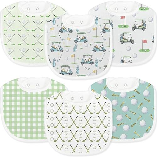 Baby Bibs for Baby Boys Girls 6-Pack Green Golf Drool Bibs Flower Soft Absorbent Cotton Infant Feeding Bandana Bibs Teething Drooling Nursery Gifts for Newborn Toddlers Feeding Baby Stuff