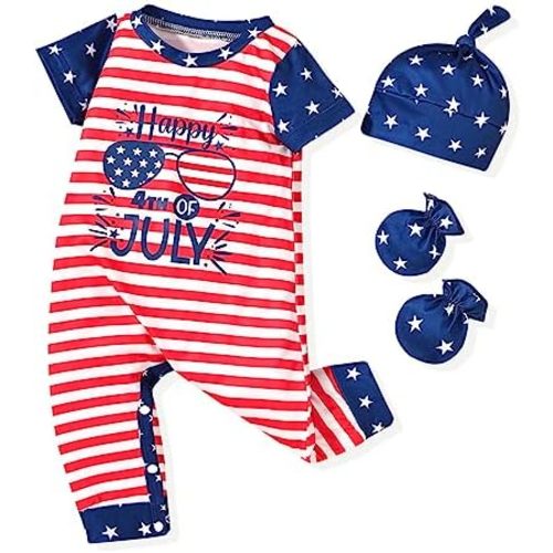 HINTINA Newborn Baby Boy Romper Coming Home Outfits Letter Printed Jumpsuit Hat Glove Outfits
