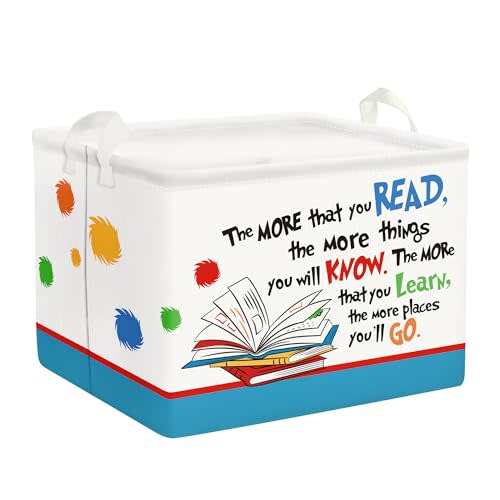 Clastyle Collapsible Cartoon Reading Book Storage Basket Book Organizer for Nursery Room Classroom Library Rectangle Toys Storage Bin Kindergarten Daycare