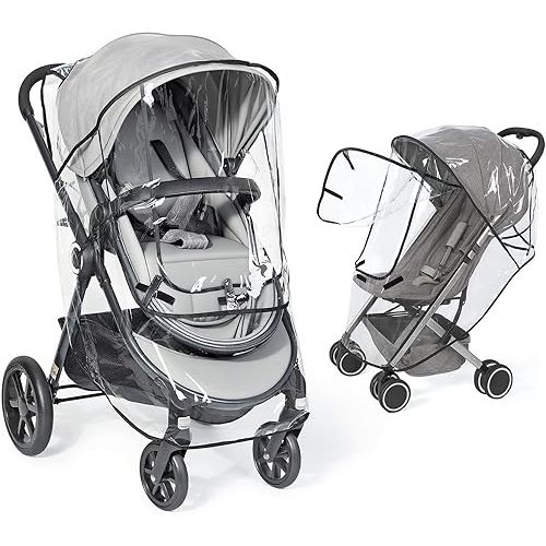 Universal Clear Stroller Rain Cover, No-zip Waterproof Stroller Cover - Food Grade EVA, Baby Travel Weather Shield, Breathable Rain Cover for Most Single Strollers, Joggers Accessories for Rain, Black