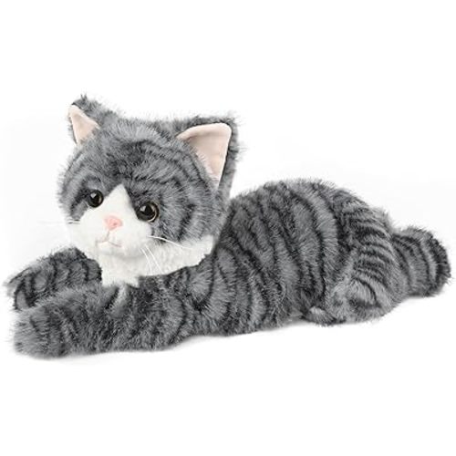 Gray Tabby Cat Stuffed Animals, Microwavable Stuffed Animal Adorable Fluffy Cat Plush for Warmth & Comfort, Heatable & Coolable Lavender Scent Cat Toys, Cute Soft Plushies Cat Gifts for Kids & Adults