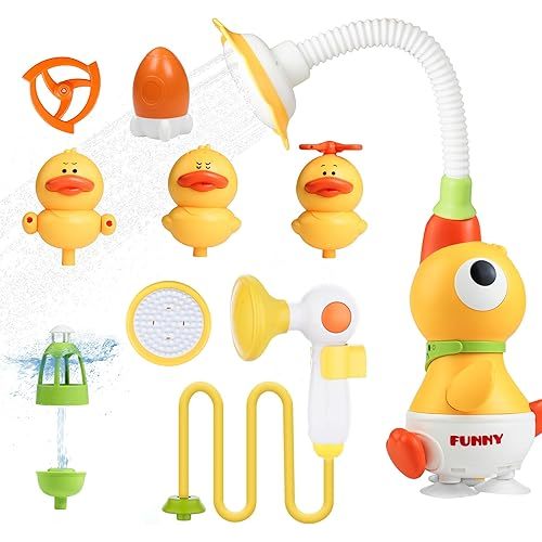 Baby Bath Sprayer Toy for Toddlers-Adjustable Water Flow Rinser with 3 Squirting Ducks & Bathtub Shower Head,Fun Bath Time Gift for 1 2 3 Year Old Kids, Babies & Newborns