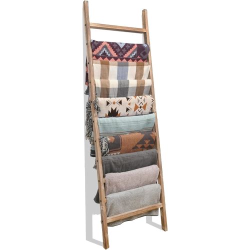 FUIN Blanket Ladder, 24 in Wide 11-Rung Wood Rustic Decor Rack