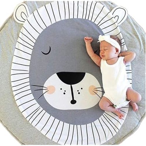 ABREEZE Cute Lion Shaped Rug Kids Nursery Rug Play Mat Round Carpet Cartoon Lion Design Home Room Decor Crawling Area Rug Washable Animal Rug 35X37 inches