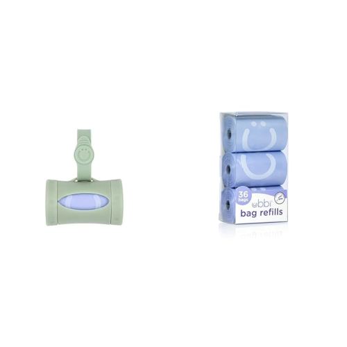 Ubbi On-the-Go Diaper Bag Dispenser and Lavender Scented Refill Bags Baby Accessory Set, Sage Green