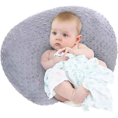 LAT Nursing Pillow for Breastfeeding with Removable Minky Cover,Ergonomic Breast Feeding Pillows for Mom and Baby,Machine Washable(Grey)